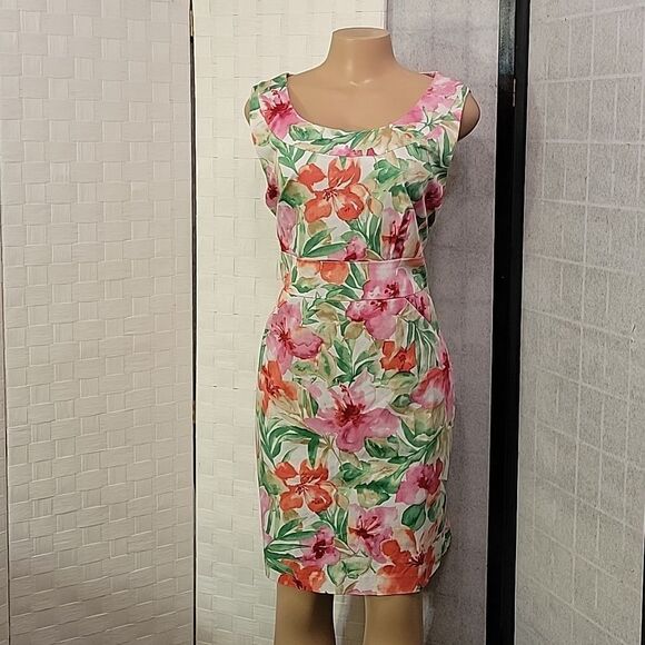 BRAND NEW JONES NEW YORK FLORAL TROPICAL SLEEVELESS ROUNDNECK LINE DRESS - Picture 3 of 14
